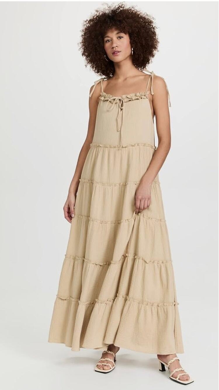 Charlie Holiday Anthropologie Senorita Maxi Dress Tiered Tie-Back